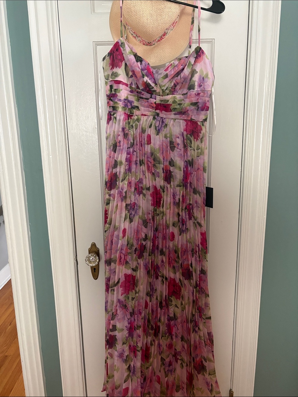 Lulu's Floral Pleated Maxi Dress in Pink, Purple, Green